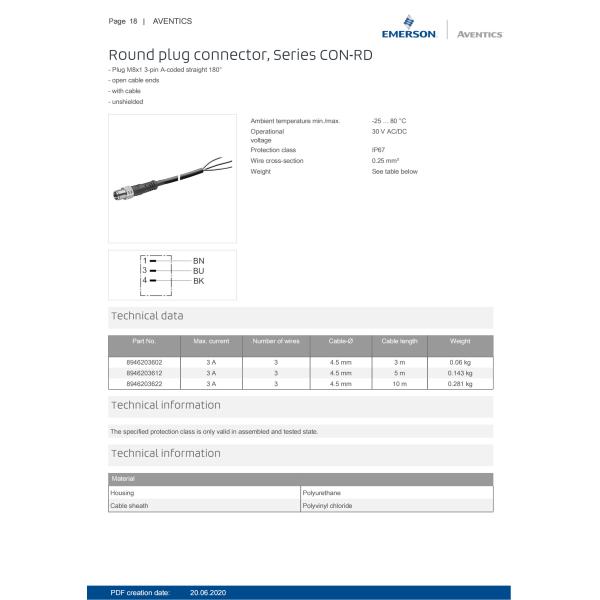 Industrial AVENTICS Cable Solution Round Plug Connectors CON-RD–8946203602