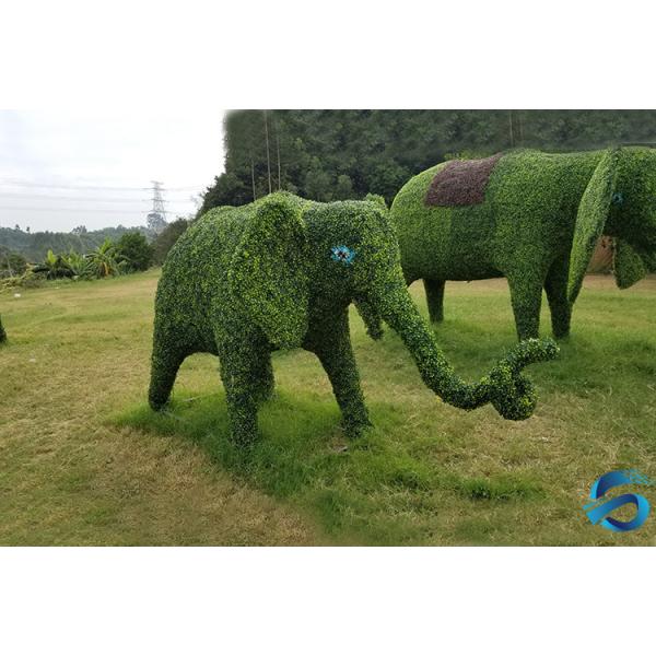 Vertical Green Artificial Topiary Trees Grass Statue Vivid Elephant Shape
