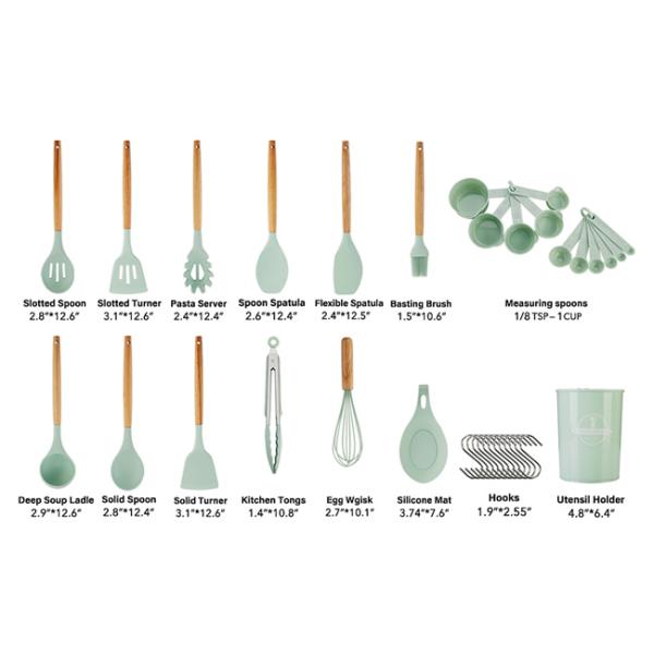 Silicone Kitchen Utensil Sets Wooden Handle Kitchen Gadgets Utensils Set