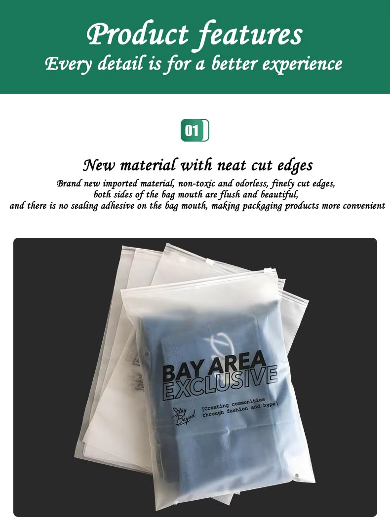 Customized logo zipper design, matte transparent CPE low-density polyethylene, intaglio printing surface for clothing, bags, shoes and socks.