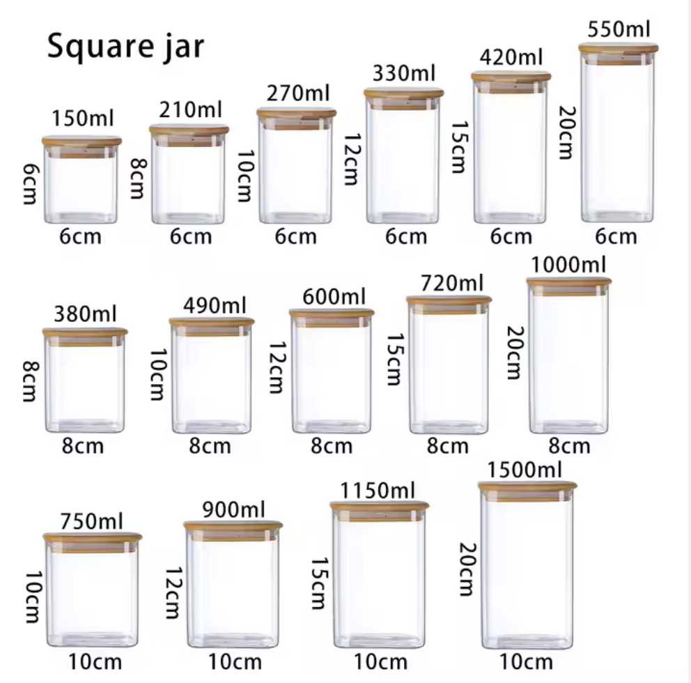 Food Preservation Borosilicate Square Glass Jar Kitchen Storage Jar With Bamboo Lids