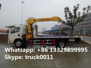 China Dongfeng 4*2 flatbed wrecker tow truck with telescopic/knuckle boom crane for sale, factory sale road recovery truck on sale