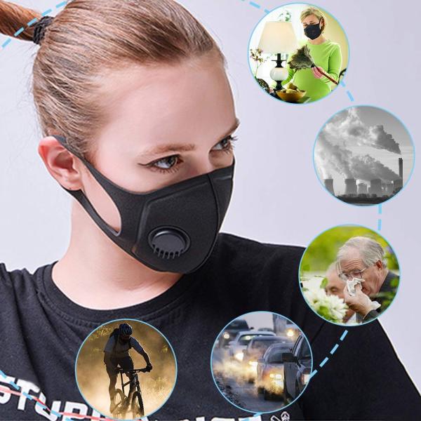 High Filtration PM2.5 Dust Mask Black Color Anti Pollen Washable With Valve