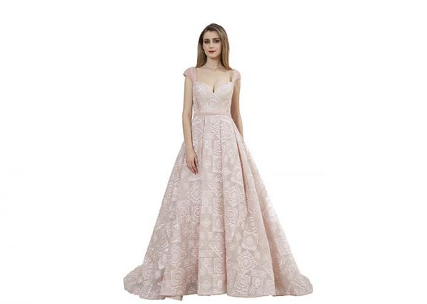 Quality Sexy Sweetheart Pink Womens Party And Evening Dresses / Cap Sleeve Ball Gown for sale