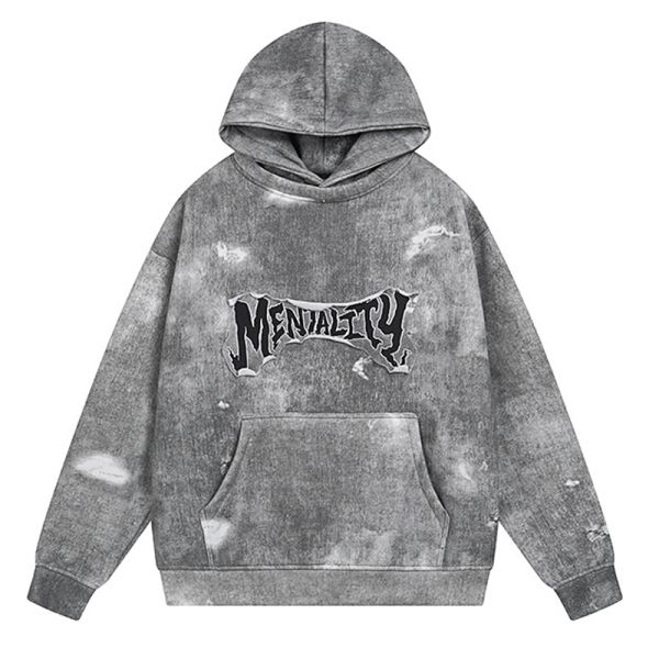 Support Customization Winter High Street Stickers Graffiti Dirt Stains Denim Oversized Hoodies Men's 3D Embroidery Heavy-duty