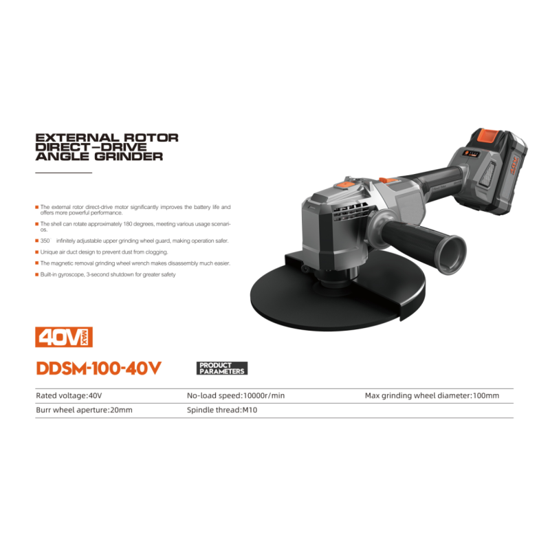 Professional 40V Brushless Cordless Battery Angle Grinder Direct Drive Outer Rotor 360 Adjustable Guard Cutting Grinding