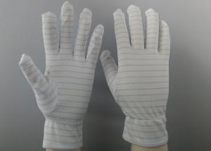 China White Color Stripes Anti Static Gloves 100% Polyester Material For Repairing on sale