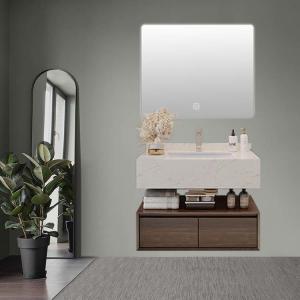 Buy cheap Walnut Color Solid Wood Wall Mounted Bathroom Vanity With LED Mirror product