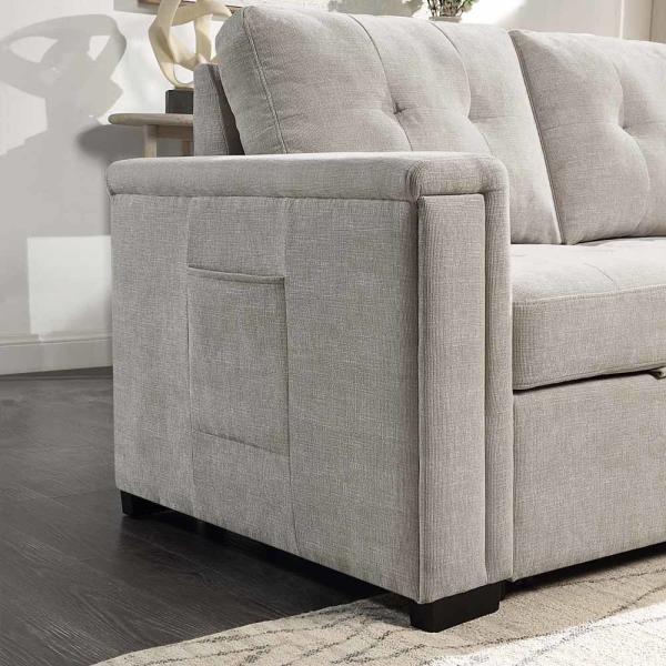 L-Shaped Reversible Sectional Sleeper Sofa with Pull-Out Bed and Storage, Warm Gray Chenille
