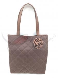 China Brown Quilted Satin Polyester Handbags Womens Tote Bags With Eco Friendly Material on sale