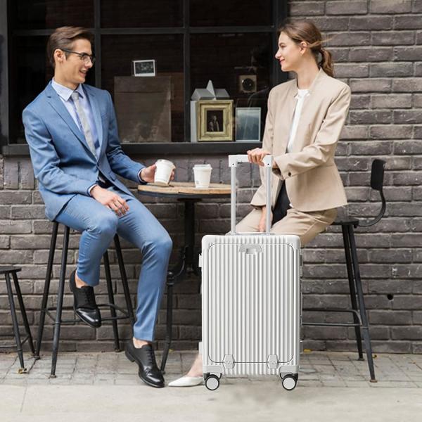 20in Aluminium Frame Hardside Spinner Wheel Luggage, Built-In TSA lock Carry on Suitcase, with Cup Holder & USB Port