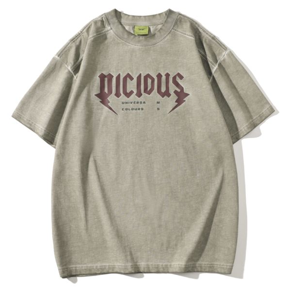 300g 100% Cotton Knitted Oversized Solid Vintage Breathable Letter Printed Washed T-shirt OEM Short Sleeved ODM