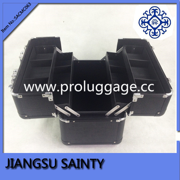 All black crocodile pvc professional makeup case