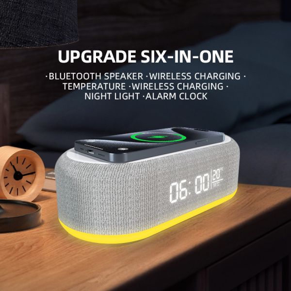 15W LED Night Light Fast Wireless Charger RGB Alarm Clock Multifunction Desk Table Charging Lamp Mobile Phone Dock