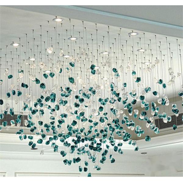 Hotel Lobby Villa Banquet Hall Decoration Project Luxury Rainfall Glass Gem Stone Chandelier Accessories
