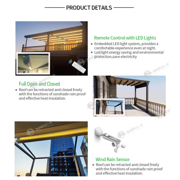 High Quality and Space Saving Anti-rust Aluminum Sunshade Waterproof Polyester Roof Courtyard sunshade