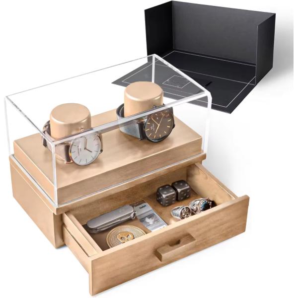 Vintage Customized Watch Storage Case Clear Acrylic Cover Watch Wooden Drawer Box