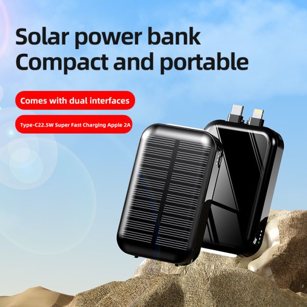 Super Mini Solar Cordless Power Bank 22.5W 5000mAh Keychain Fast Charger With Flashlight
