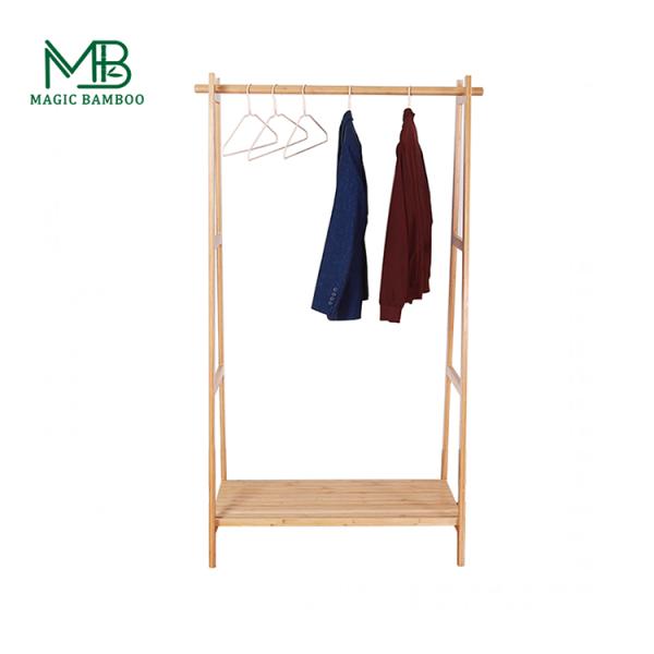 Modern Style Bamboo Standing Clothes Hanging Rack With Shoe Rack Shelves for Standing Type