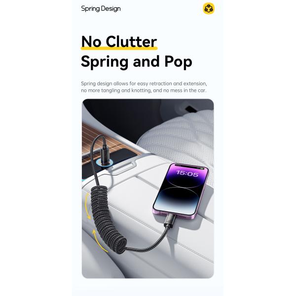 ESSAGER ES-X66 Spring Style 29W USB-C To Lighting Charging Cable Cord 1.8m Length Shielding Braid Included