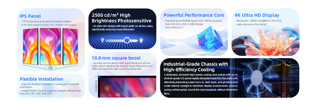 55 Inch High Brightness Hanging Advertising Screen Lcd Window Facing Display