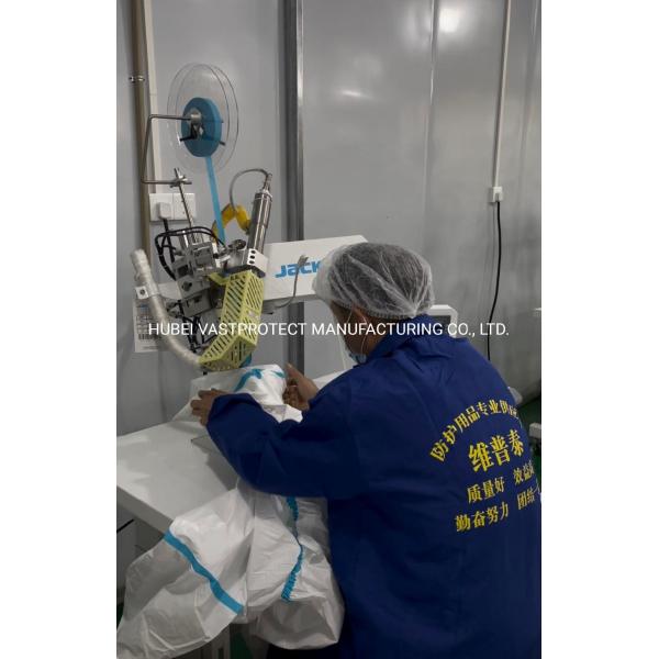 CE En14126 Type 4 5 6 Heat Sealed Tape Seam Disposable Microporous Coverall Isolation Gown