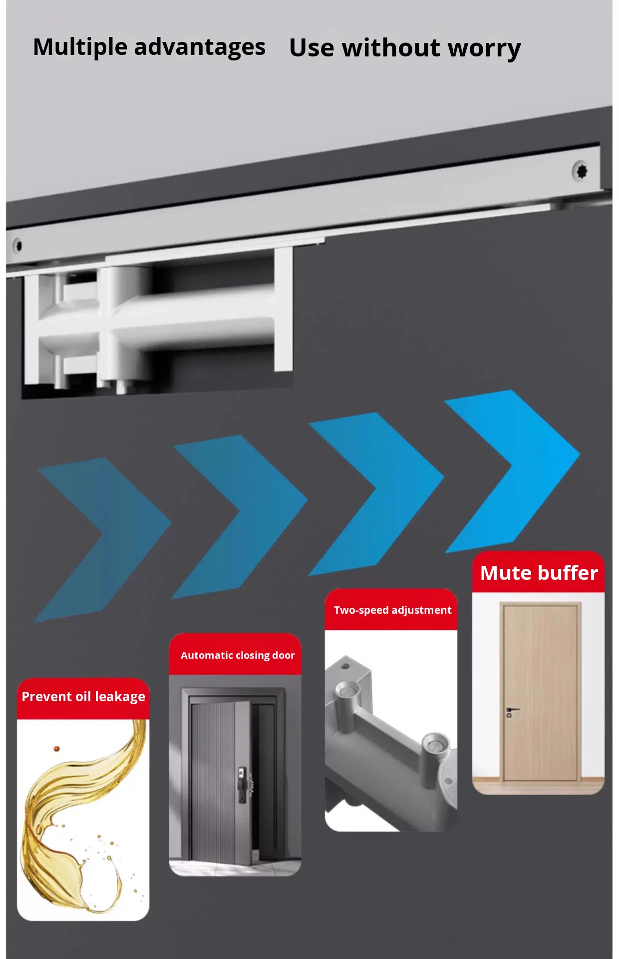 Modern Invisible Hidden Door Closer Hydraulic Buffer Automatic Closing Concealed Installation Sliding Door Hotel Guesthouse