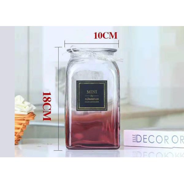 Elegant Square Decorative Clear Glass Vases Customized Logo Printing