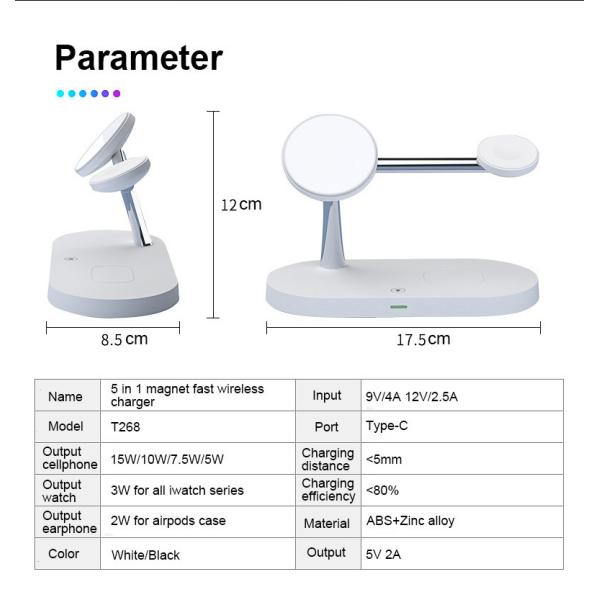Original Factory OEM T268 3 in 1 Wireless Charger Stand For iPhone 12/13/14/15/16/17 Fast Charging Station for Apple Watch 10 9 8 7 6 5 4 Airpods 2 3