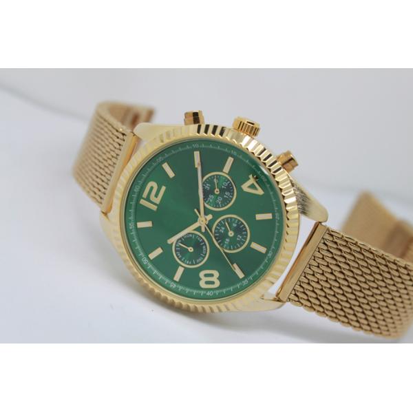 Stainless Steel Mesh Band Alloy Wrist Watch Green Dial Elegant