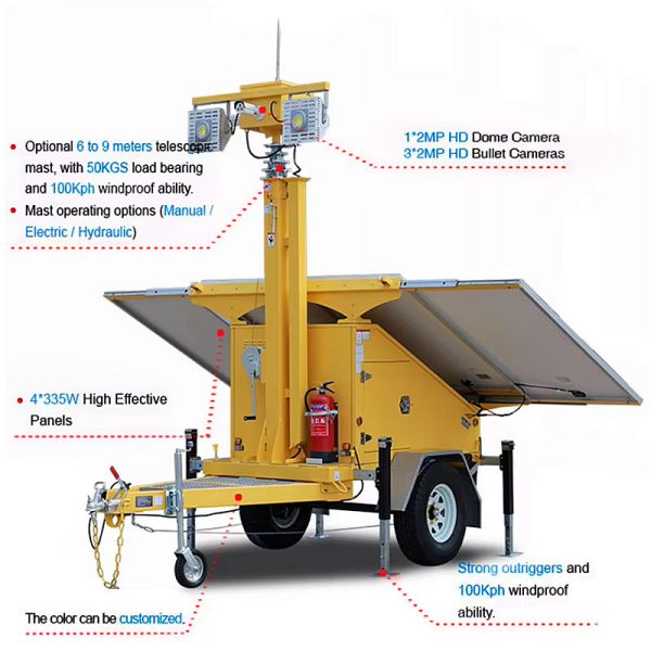 Solar Powered Portable Light Towers Disaster Relief Operations High Efficiency Mobile LED Light Tower