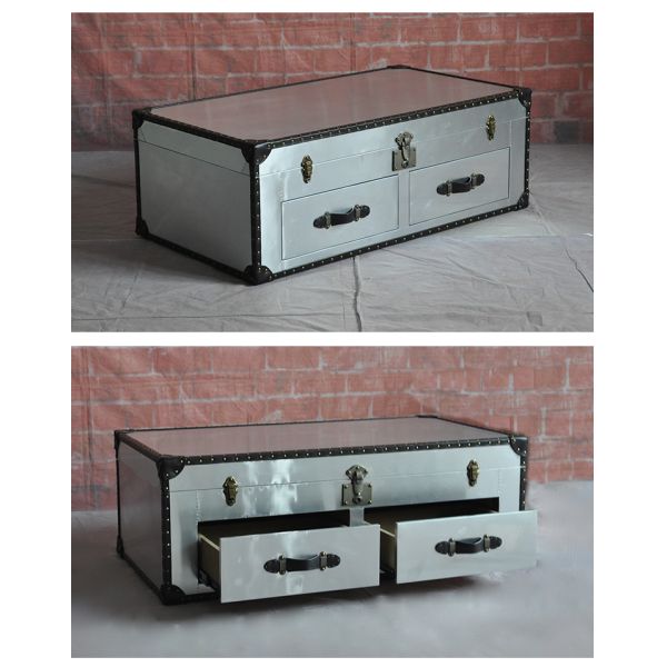 Nidea #8623 American-Style Retro Box-Shaped Handmade Leather Trunk Table for Living Room Home Bars Hotels Lounges