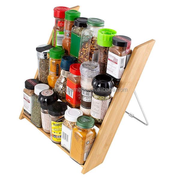 18 Jar Bamboo Spice Organizer Space-Saving Solution for Countertop and Kitchen Drawer