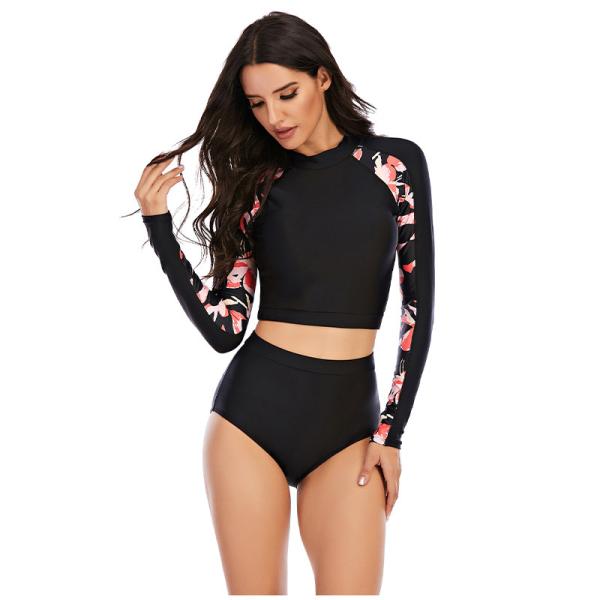 Sunscreen Long Sleeve 2 Piece Swimsuit Round Neck Womens Long Sleeve Surf Suit