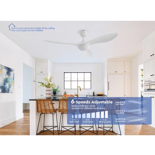 52 Inch White Ceiling Fan With Dimmable LED Light And Remote Control DC Motor