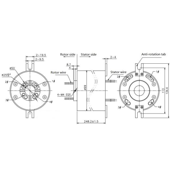 25.4 Mm Inner Bore Ethernet Rotary Joint 300rpm Aluminium Housing