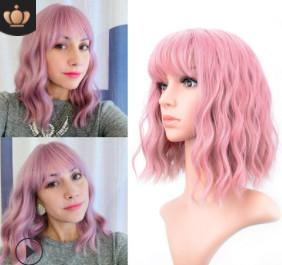 Buy cheap Chemical Fiber Ombre Human Hair Extensions Curly Waves Short Pink product
