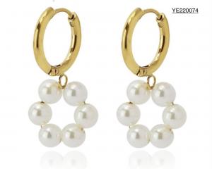 Buy cheap Delicate Woman Dangler Circle Pearl Drop Earrings Gold Stainless Steel Earrings product