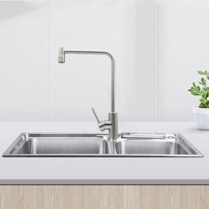 China 304 Stainless Steel Kitchen Sink Faucet Silvery Long Neck Water Kitchen Tap on sale