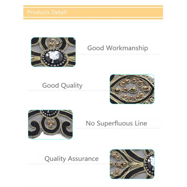 Vintage Black Embroidered Rhinestone Bead Patch,DIY Embroidery Patch with Beads#L10042