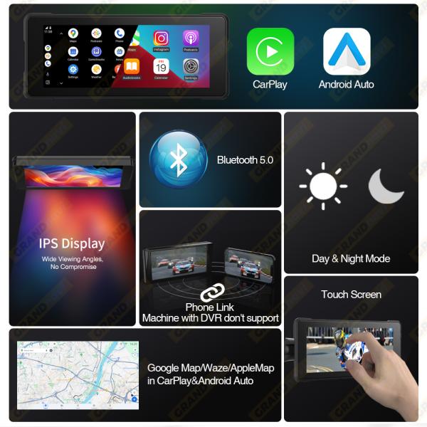 6.86inch Motorcycle Portable GPS Navigation Device Touch Screen Supports Radio Function Dashboard Wireless CARPLAY Android AUTO