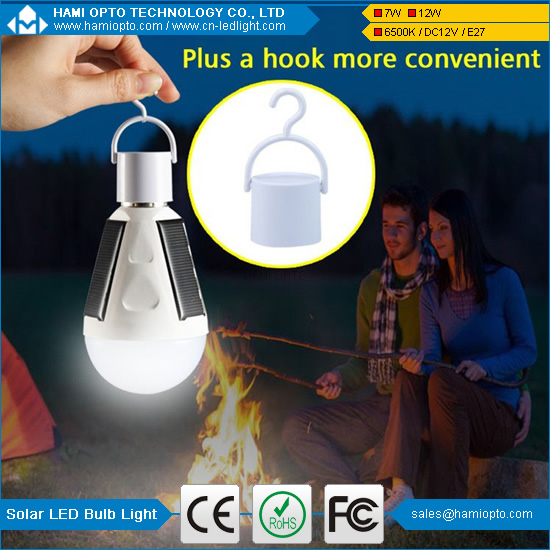 12W E27 Solar Powered LED Bulb, Rechargeable Emergency Lights Lamp for Camping/Hiking/Solar Barn/Tent/Fishing/Emergency