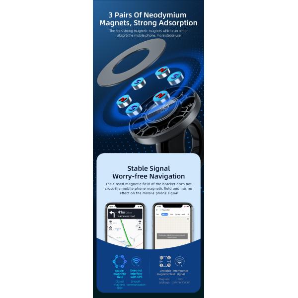 Mirror 360 Rotation N52 Magnetic Car Phone Holder Adjustable 6PCS