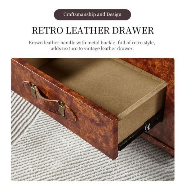 Nidea #303 American Retro Old Leather Suitcase Double Drawer Coffee Table Whiskey Bar for Hotel Personalized Coffee Home Furniture