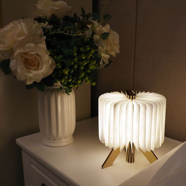 Timber Folding LED Table Origami Paper Light Fixture Reading Lamp Custom