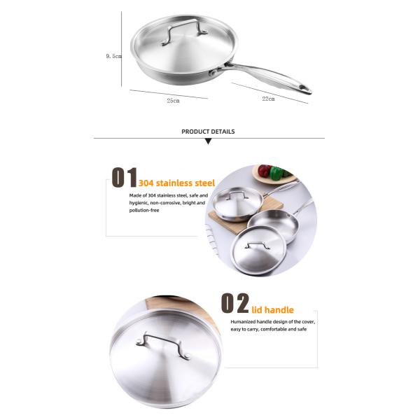 Extra Strong Stovetop Frying Pan Stainless Steel With Lid