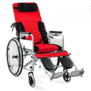 China Red Compact Folding Wheelchair 110KG Lightweight Fold Up Wheelchair on sale