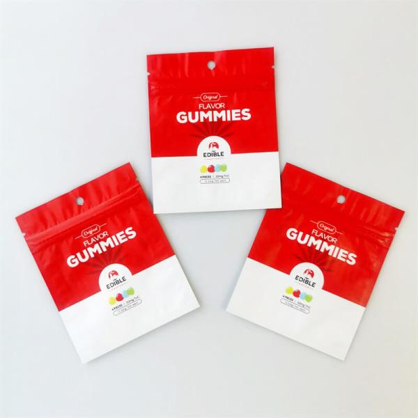 Three Side Seal Gummy Mylar Weed Packaging Plastic Packaging Pouch With Zipper And Hole