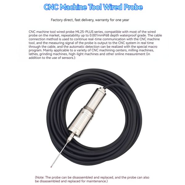MT25-Plus 304 Stainless Steel IP68 Wired Probe XYZ Sensor 81mm Length 0.001mm Accuracy 1m Cable CNC Milling Machine