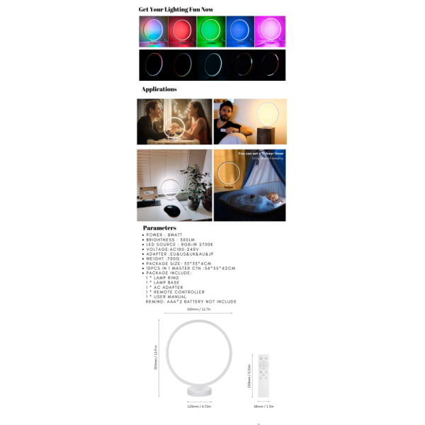 2700K Dimmable Remote Control Mood Lighting Lamp Modern RGB Mood Light